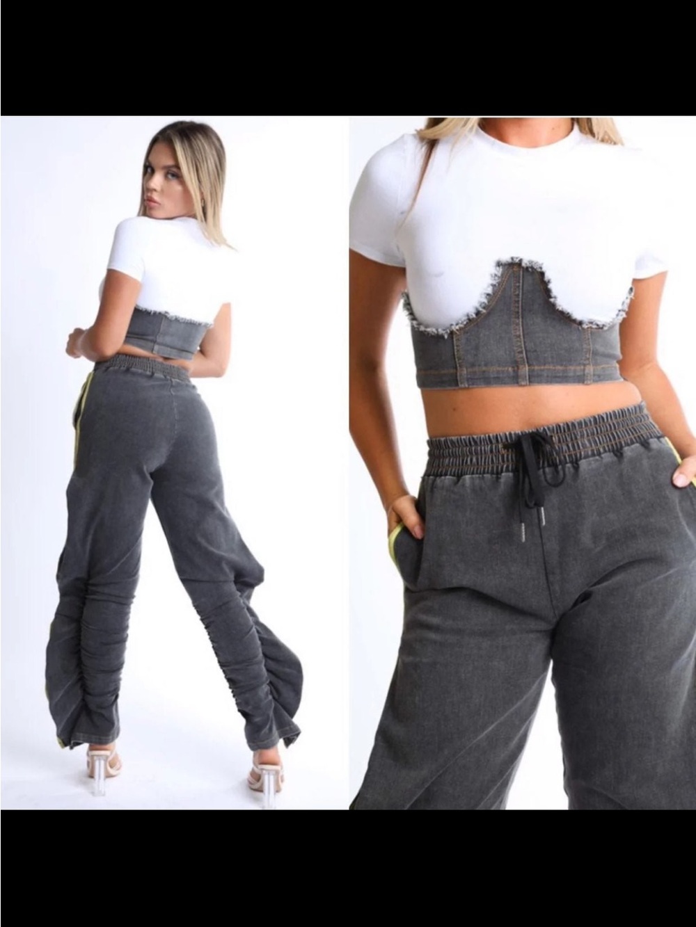 2pc Crop Top/Jogger Set w/ Ruffle Detail